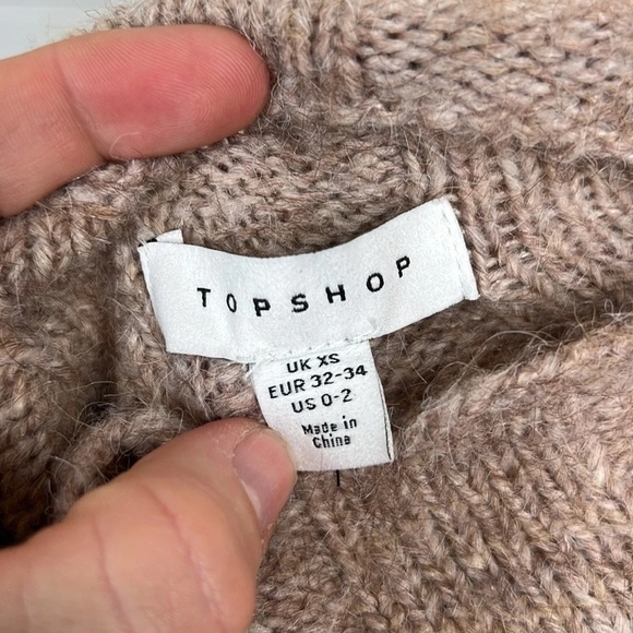 Topshop Women's XS Beige Oversized Funnel Neck Wide Rib Mini Dress Long Sleeve - Picture 8 of 11